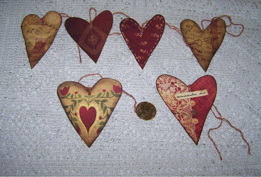 6~Valentine’s Day~Primitive~Hearts~Fussy Cut~Linen Cardstock~Gift~Hang~Tags