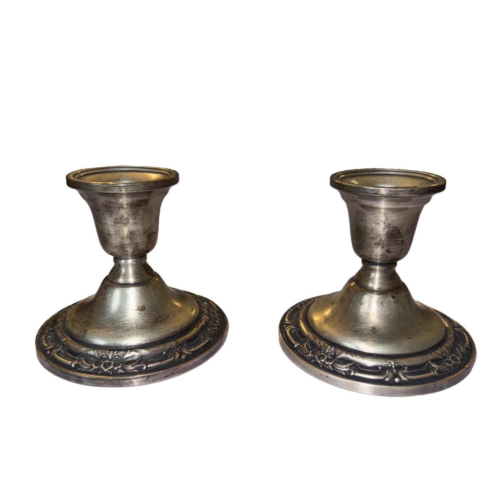Pair of Vintage International Sterling “Wild Rose” Weighted Candlestick Holders