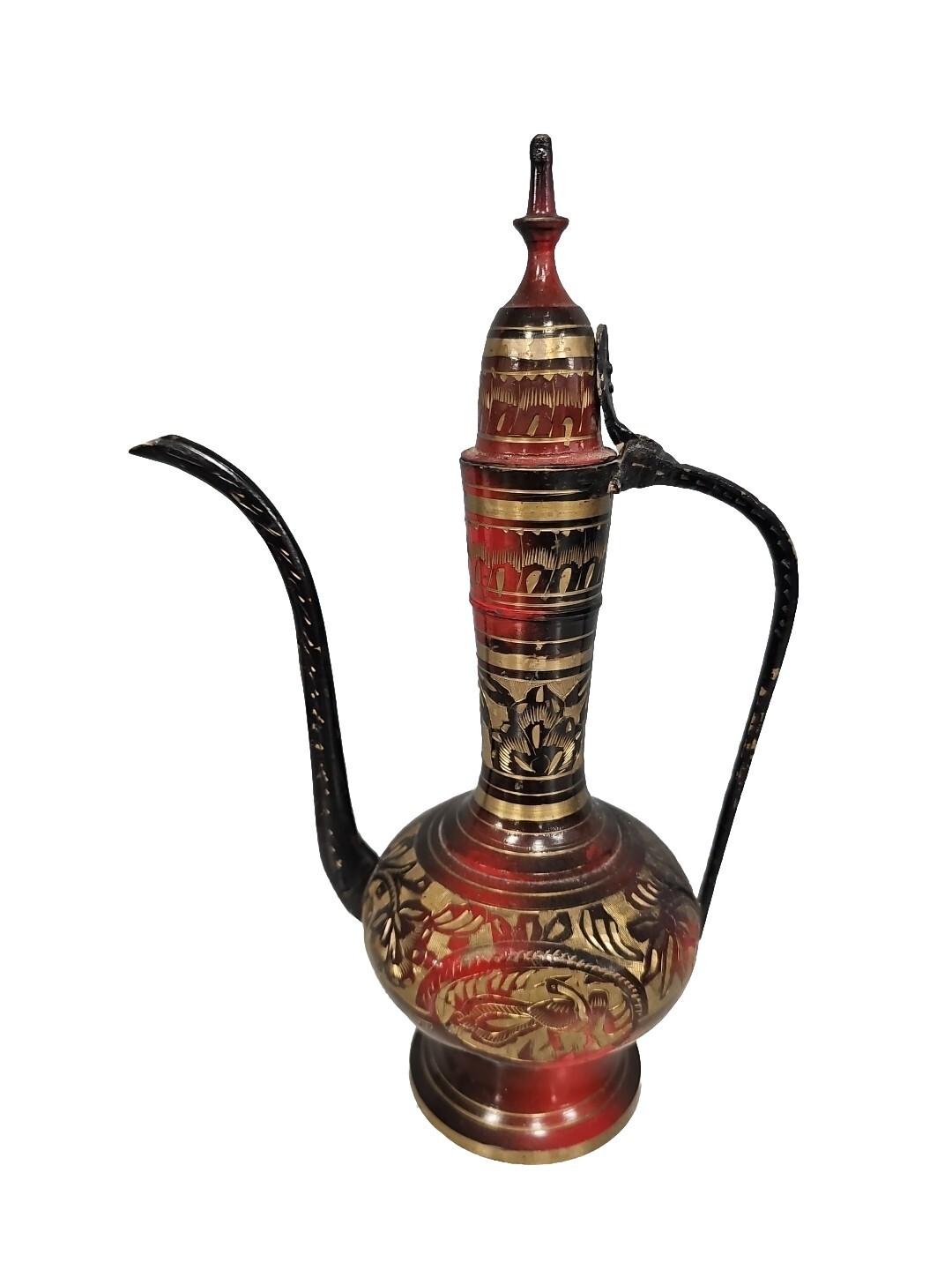 Vintage Engraved Brass Decorative Surahi Aftaba Mughal Pitcher Ewer