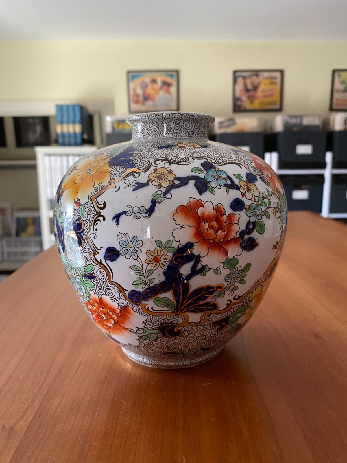 Vintage Cheng 6.5″ Vase Porcelain Red Blue & Gold Hancock & Sons England 1920’s