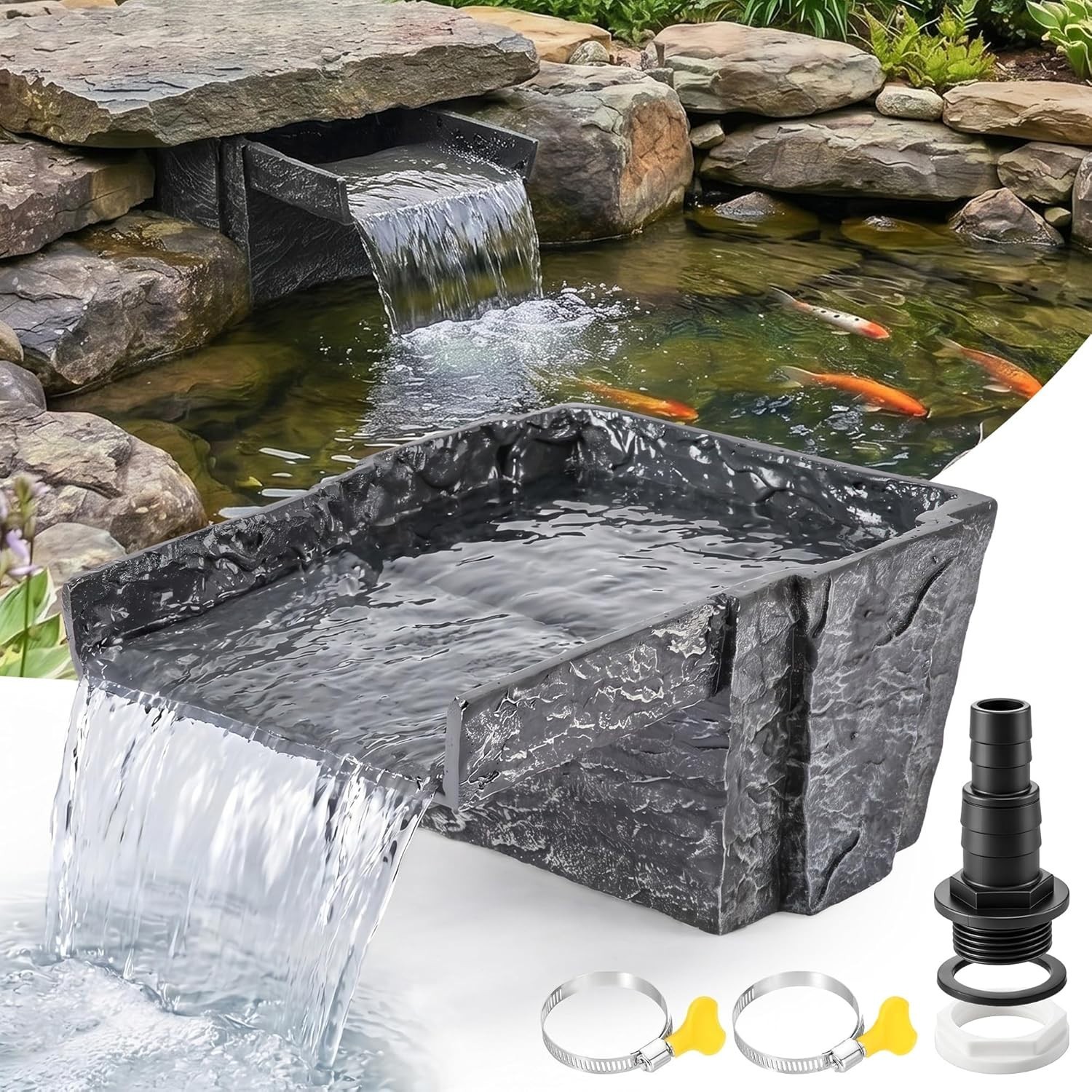 Waterfall Spillway, 8 inch Wide Weir, Fake Rock Pond Waterfalls Spillway Kit for