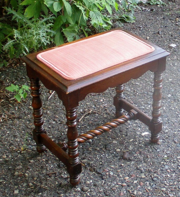 Antique BENCH STOOL Turned Legs ROPE TWIST 1910 Stickley Era