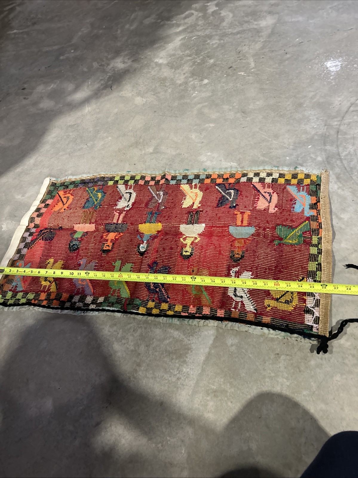 Handwoven Tapestry Folk Art Wall Hanging wool vintage 70s Mid Century COLORFUL
