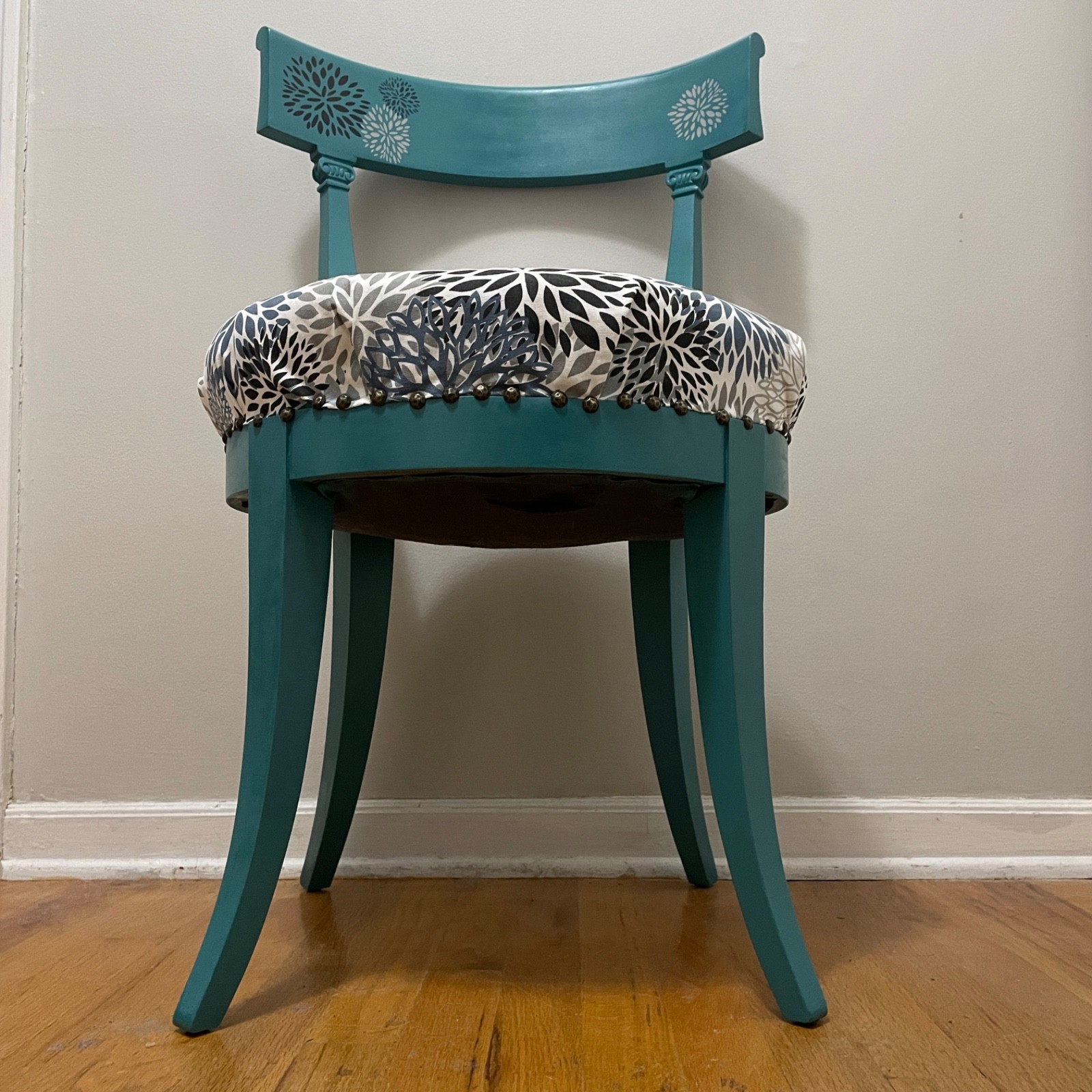 Vintage upcycled teal chair | Hand-painted eclectic floral design | One-of-a-kin