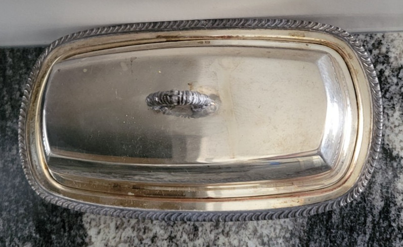 Footed Covered Doom BUTTER DISH Silverplate Academy Silver on Copper OPALITE #4