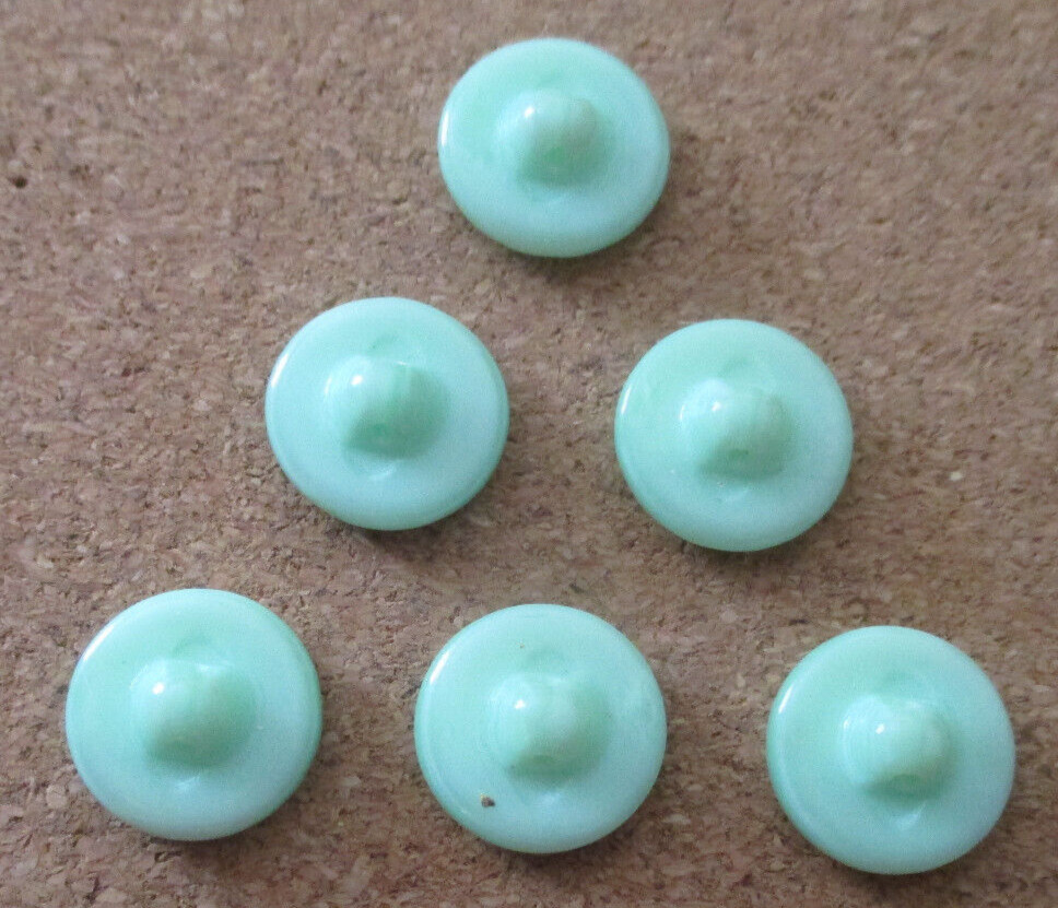 6-Czech Glass Art Deco-Fancy Border & Gold Circle Mint Green Buttons #34-16.47mm