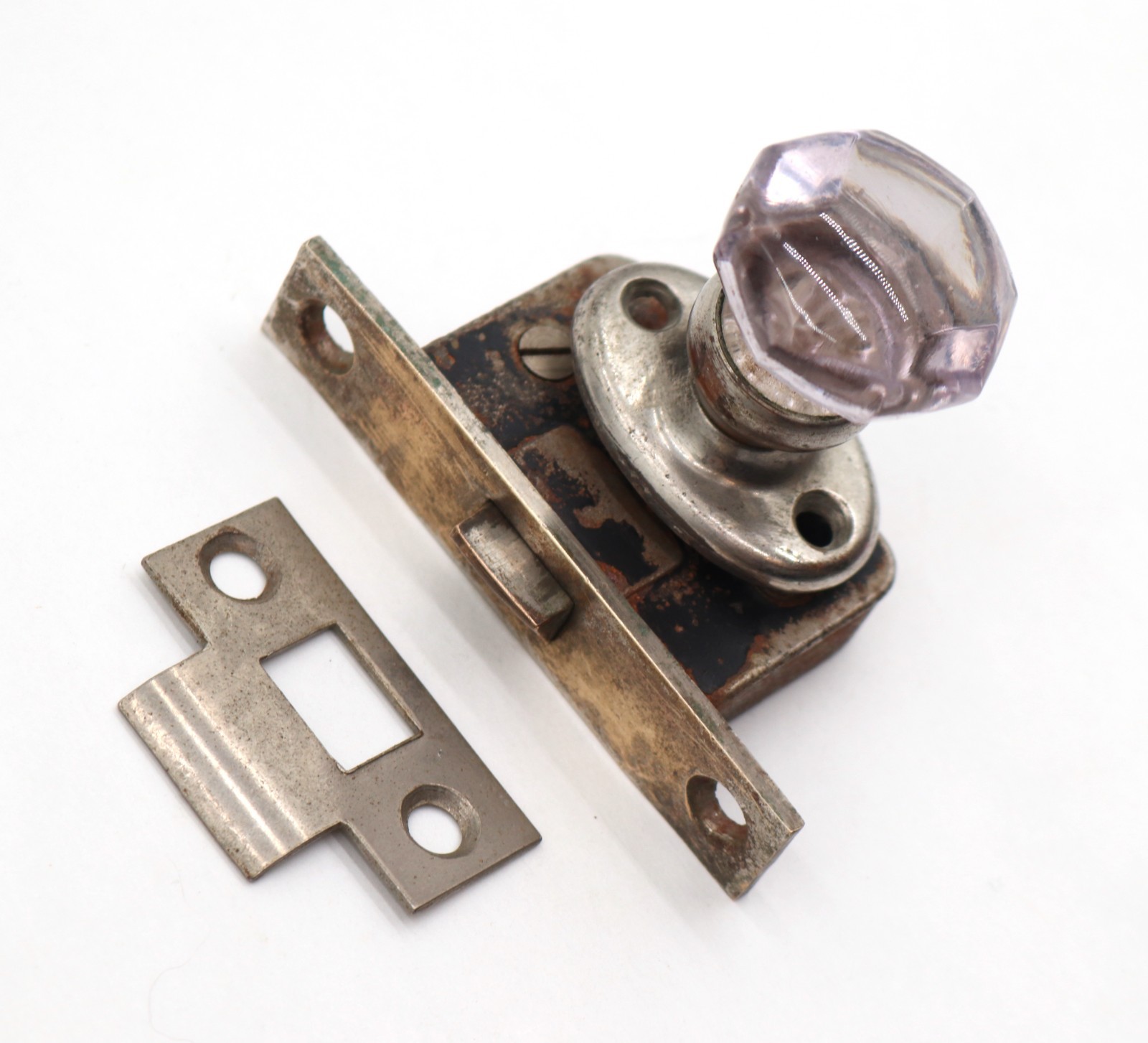 Antique Purple Glass Nickel Brass Mortise Cabinet Knob