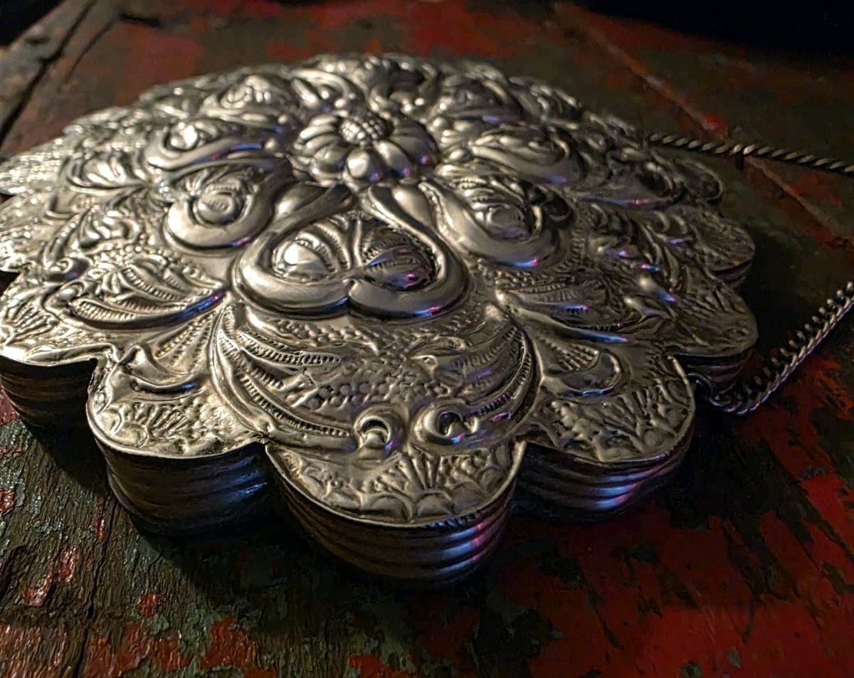 Medium Vintage 900 Silver Repousse Ottoman Turkish Wedding Mirror 6.50″ x 5.25″