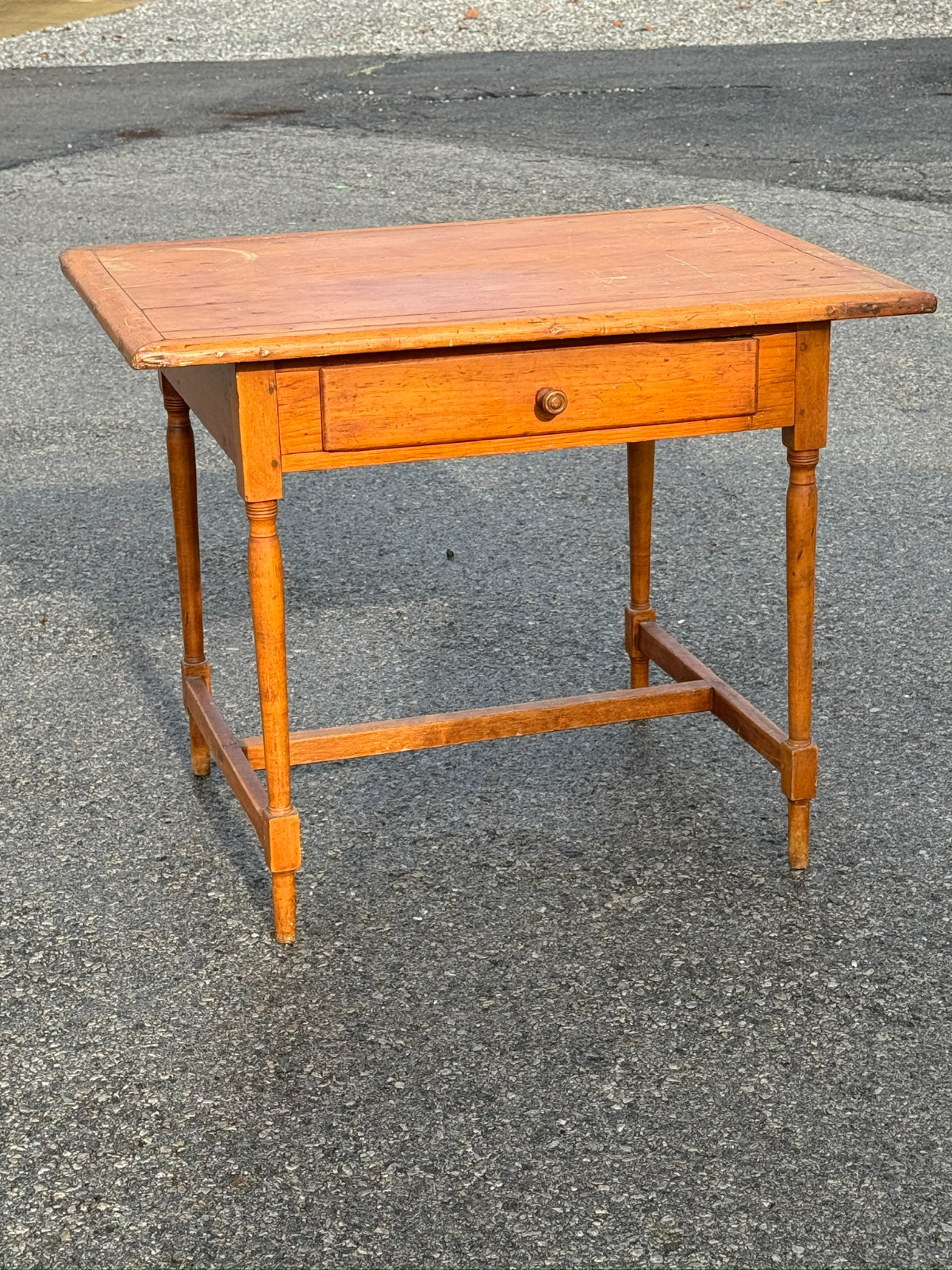 antique primitive pine tavern pub table farmhouse stretcher base