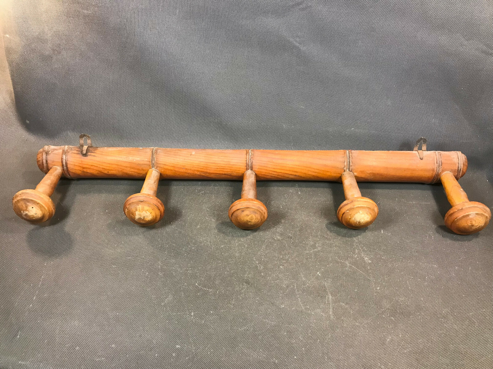 Vintage 1950S Wooden Bistro Coat Rack With Turned Wood Hooks