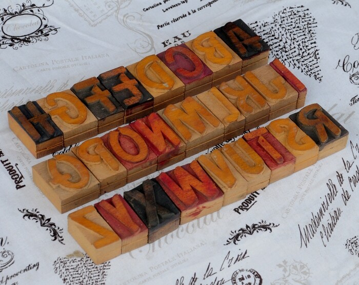 A-Z alphabet letterpress wooden printing blocks wood type Vintage printer typo