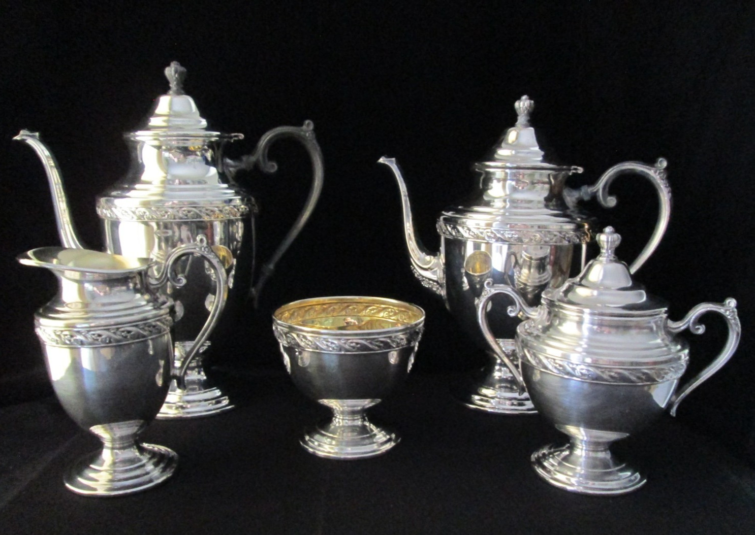 VTG Wm Rogers & Sons 5-Pc Silverplate Tea Coffee Service Set Spring Flower 2001