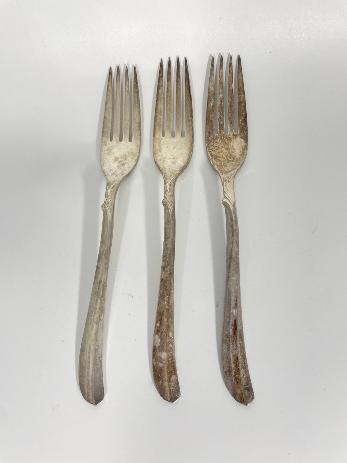 Vintage Old Company Plate IS Stamped Set of 3 Silverplate Flatware 7.5” Tarnish