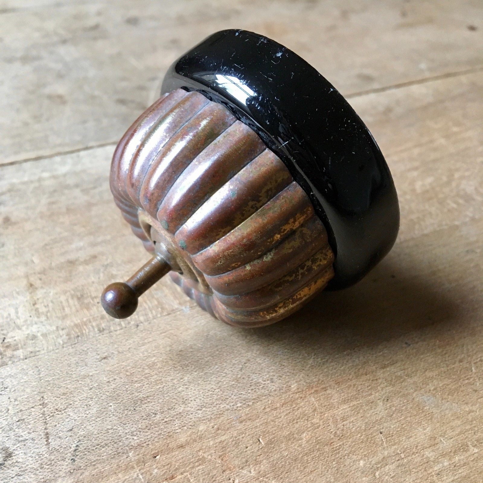 Antique Dolly Toggle Light Switch EDWARDIAN Old Brass Bronze Patina – 2 1/2″