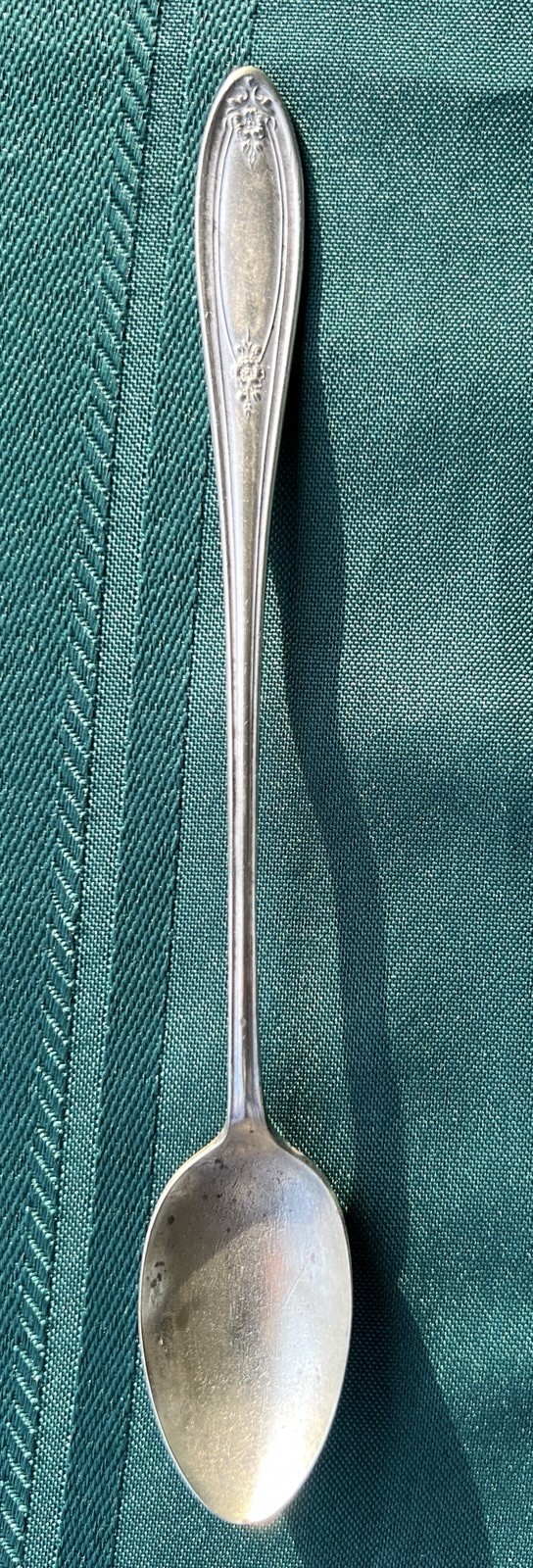 MADISON FLORAL c1930 BELFORT PATTERN SILVERPLATED ICED TEA SPOON 7.25”