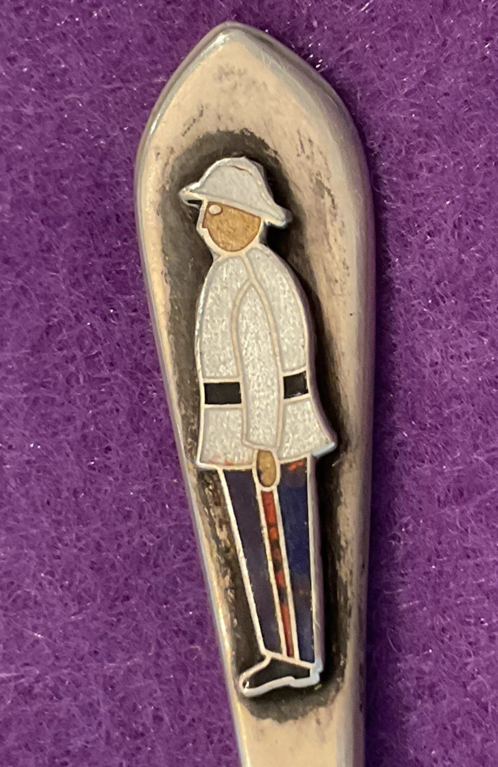 Enamel Nassau Bahamas Royal Policeman Bobby 4.3″ Sterling Souvenir Spoon 13g