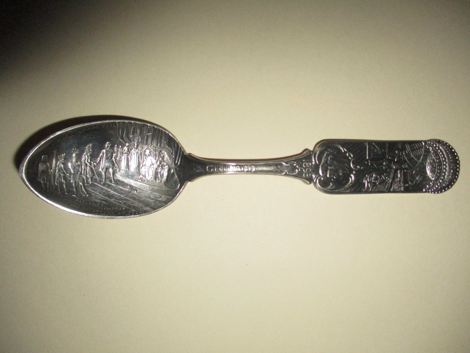 vintage CHICAGO 1893 Souvenir Spoon ROGERS Stamped twice 1893 Heavily Engraved