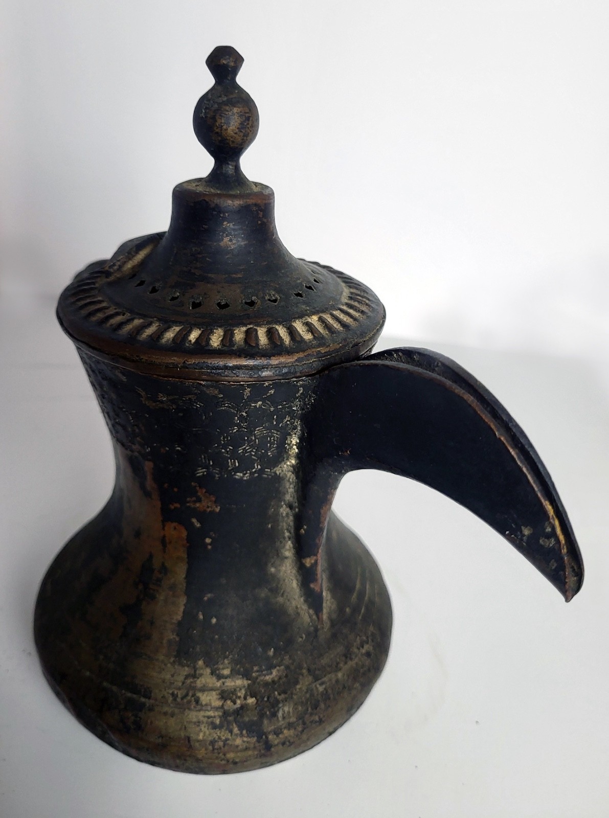 Antique Traditional Middle Eastern Dallah coffee pot. Noble Aged Metal Patina.