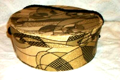 Art Deco Childs Hat Box Graphics Rare Small 1920s Black Gold Antique