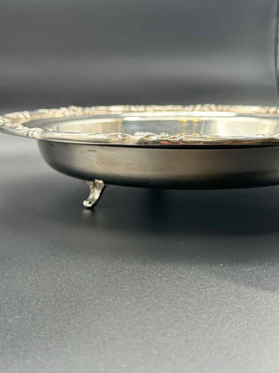 Vintage Silverplate Footed Serving Tray Ornate Engraved Round 12.25″ Antique