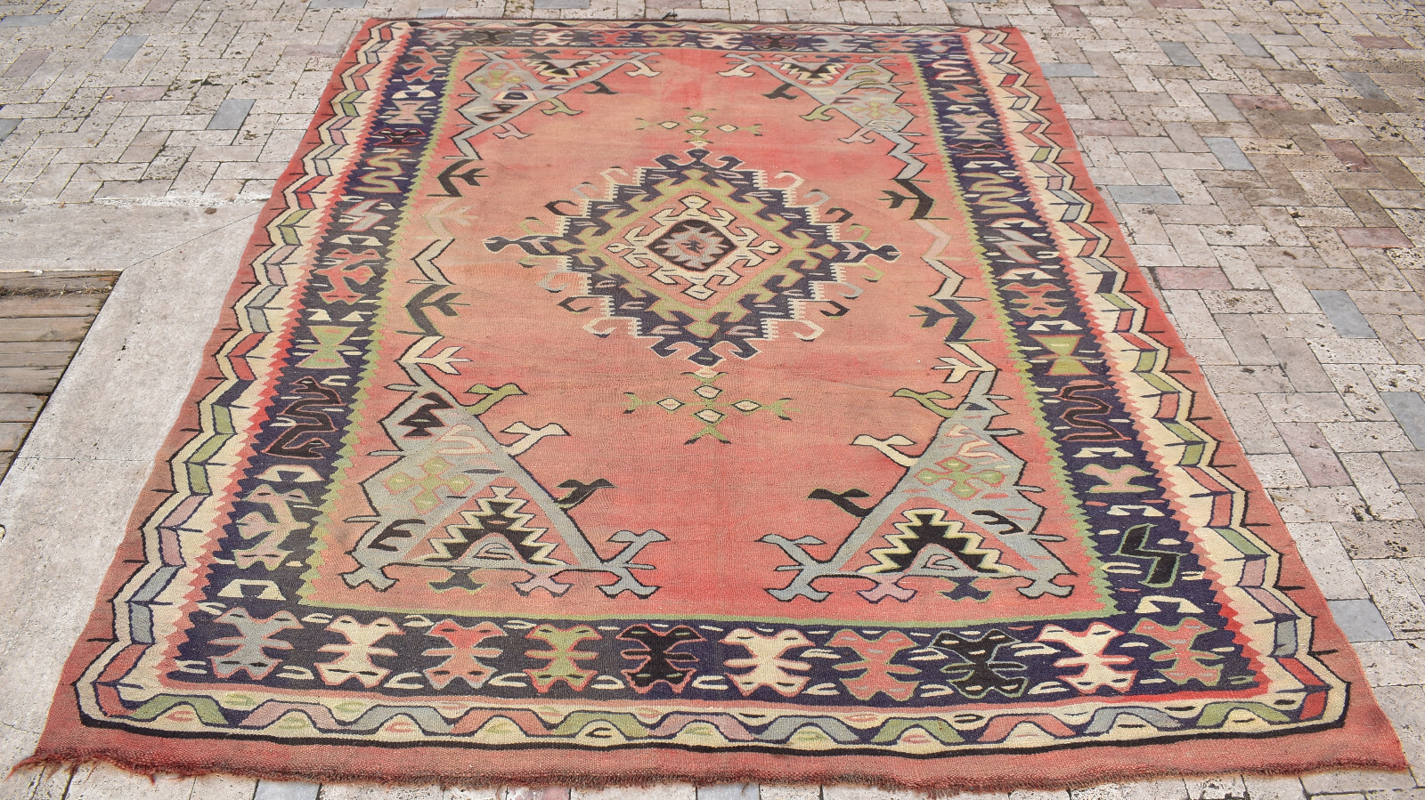 Turkish Rug 7×9 Handwoven Oushak Kilim 228x295cm Natural Wool Oriental Muted Rug