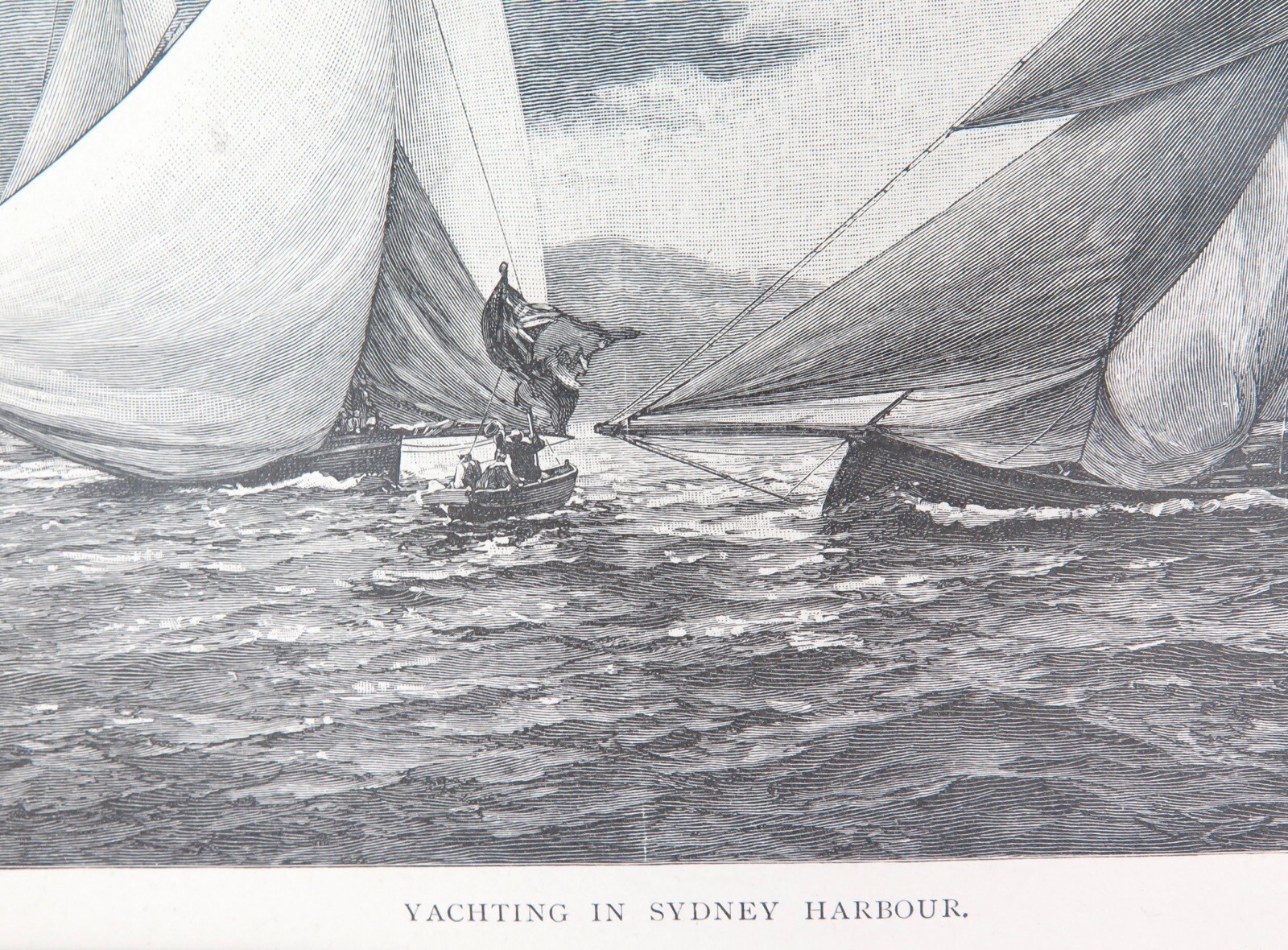 .100% ORIGINAL STUNNING CONDITION. 1886 WOOD ENGRAVING “YACHTING SYDNEY HARBOUR”