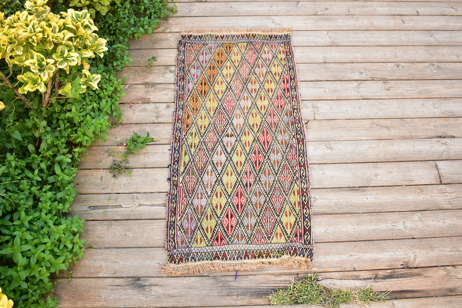 Turkish Kilim Rug 19”x38” Handwoven Sivas Mini Cicim Kilim 50x98cm Chair Rug
