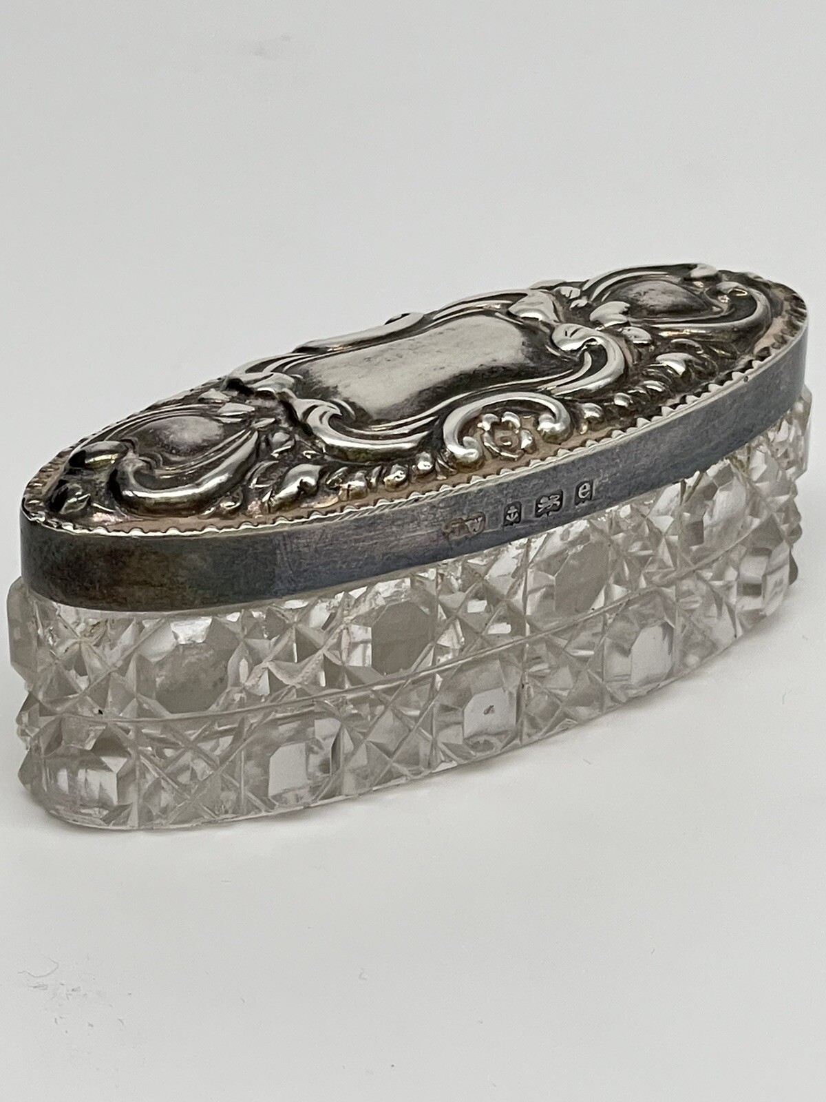 Antique Sterling Silver Crystal Trinket Box Birmingham 1900 John Edward Wilmot