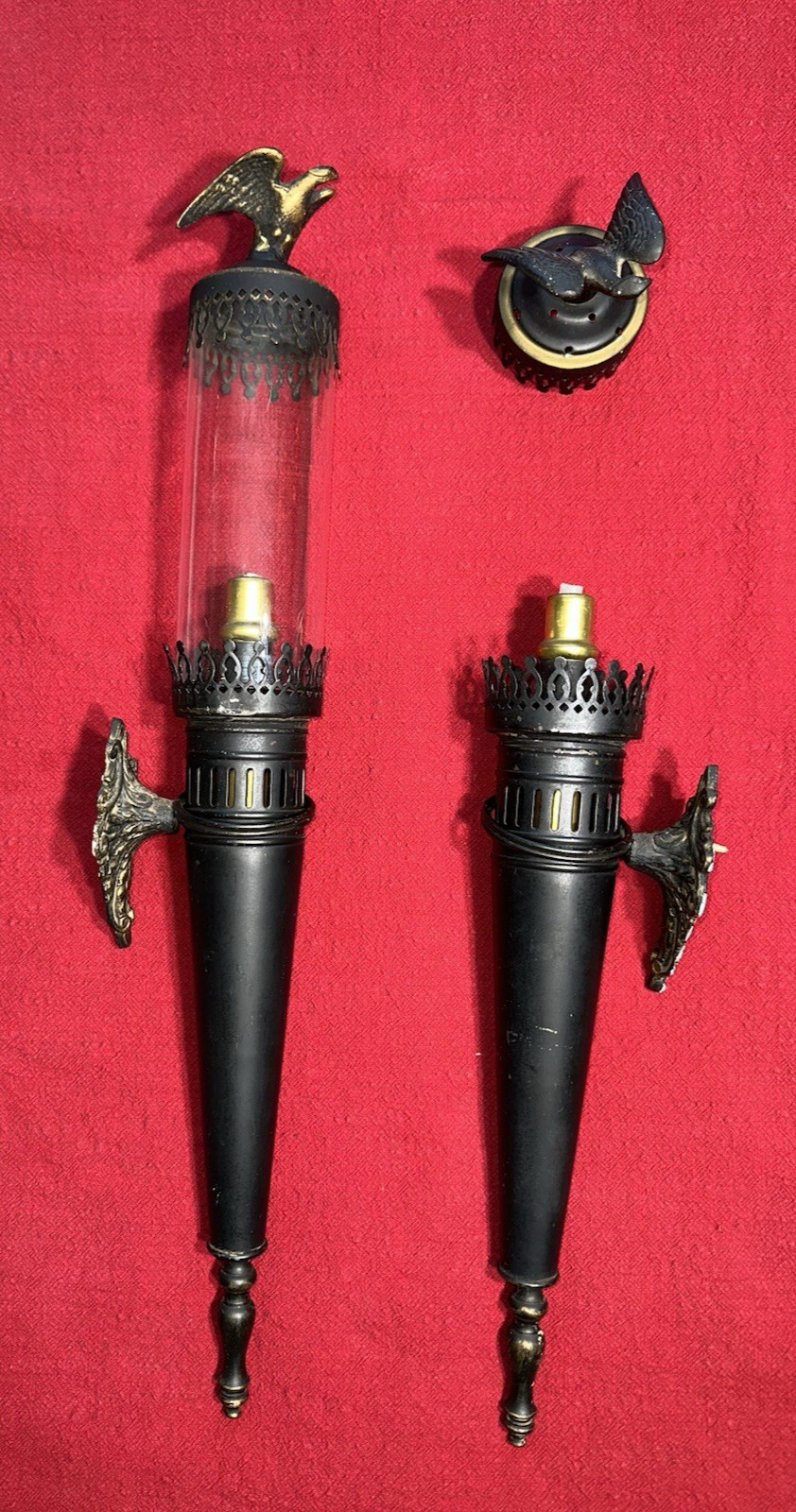 Vintage Brass Railway Train Carriage Wall candle Sconces; One missing glass