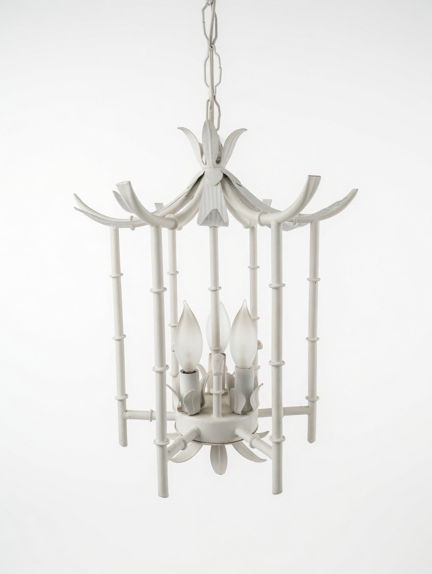 Vintage Faux Bamboo Pagoda Chandelier Light Fixture Coastal Regency Palm Beach