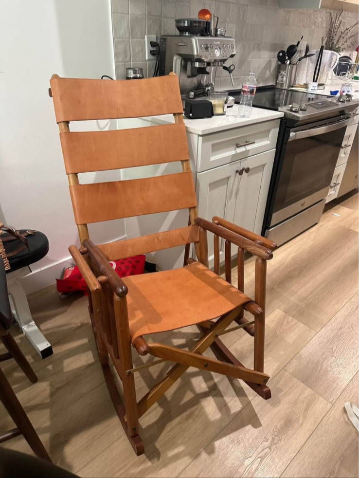 Mid Century Modern Teak & Leather Rocking Chair – Vintage Costa Rica Handmade MC