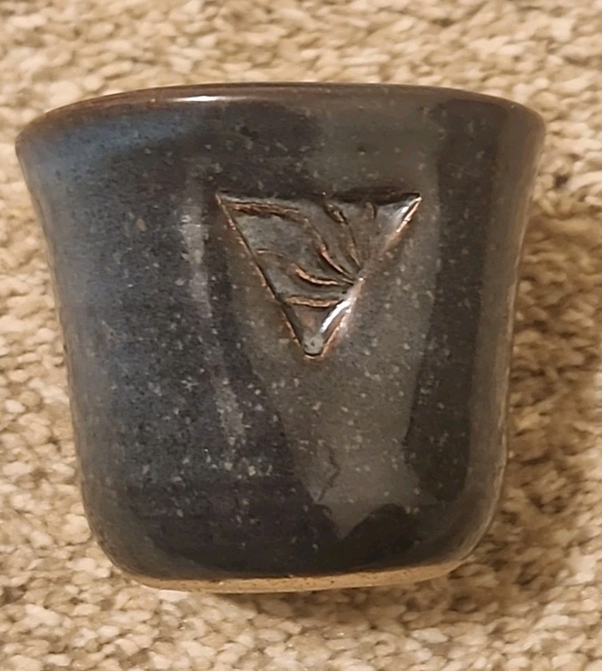 Hand Dipped Blue Glazed Stoneware Primitive Crock Planter Mug cup Catch all 3″