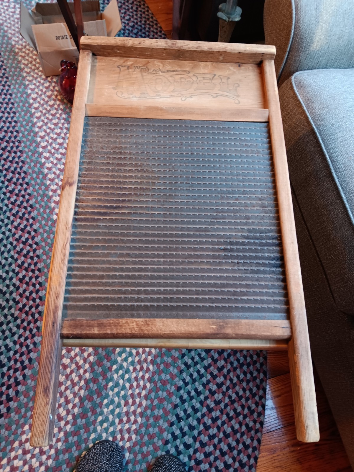 VTG WOOD AND TIN WASHBOARD “MODEL”. 1211