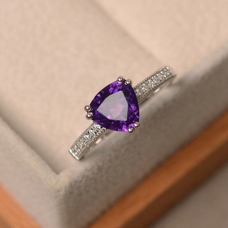2.15 Ct Natural Amethyst Diamond Engagement Wedding Ring 14K White Gold Size 7