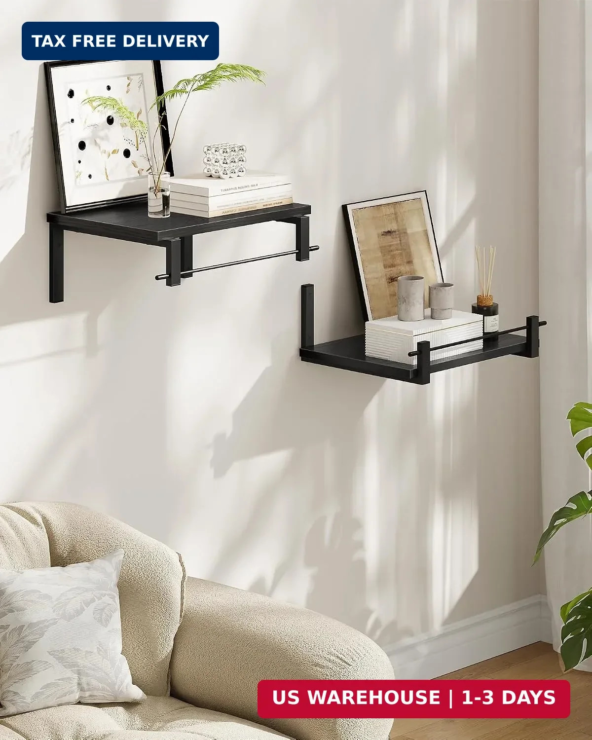 CHOEZON Deep Floating Shelves for Wall, 12 inch Wall Mounted Shelves Set of 2, W