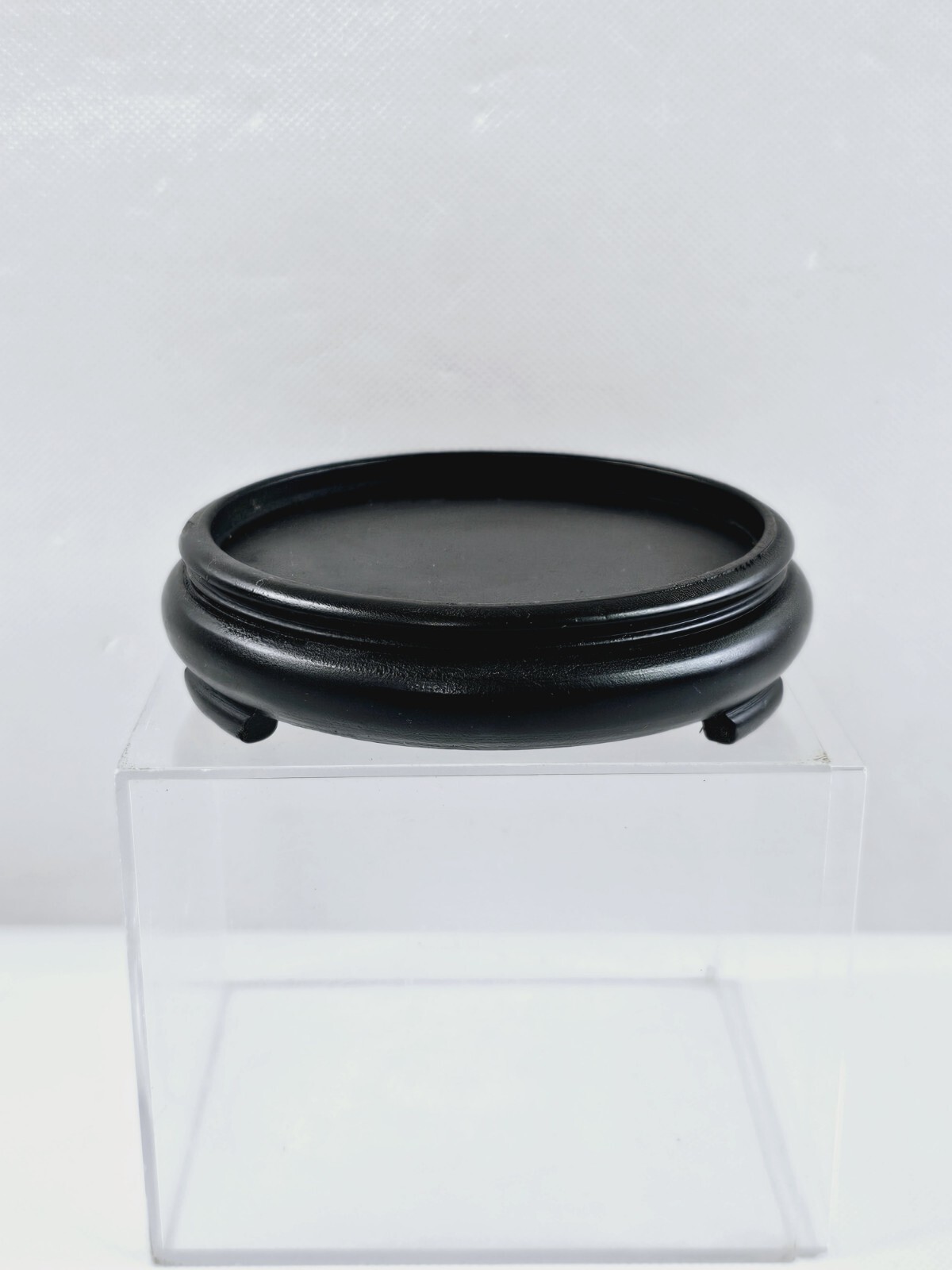 4″ Round Asian Oriental Black Wood Plant Jar Vase Stand Display Base