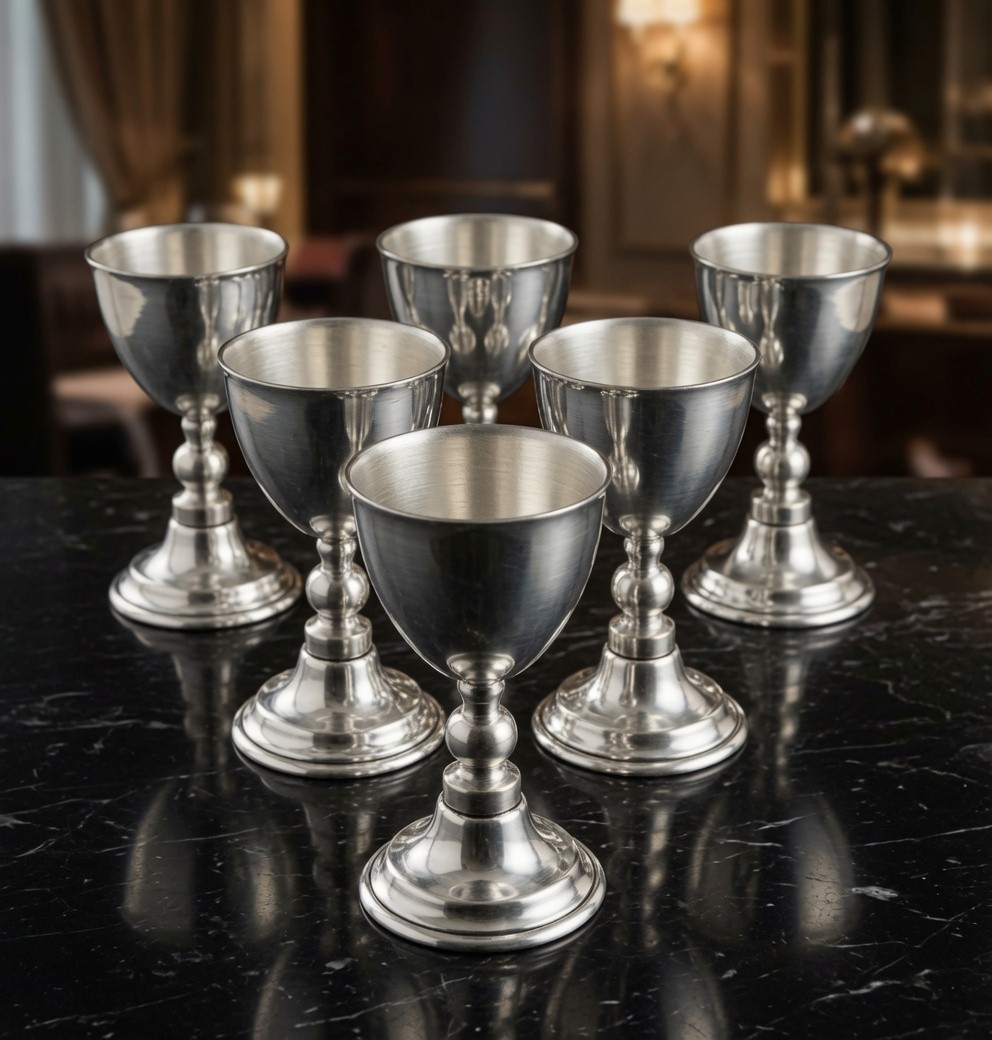Vintage 6-Piece Silver Plated Small Goblet Set 3.5″ Cordial Liqueur VG Condition