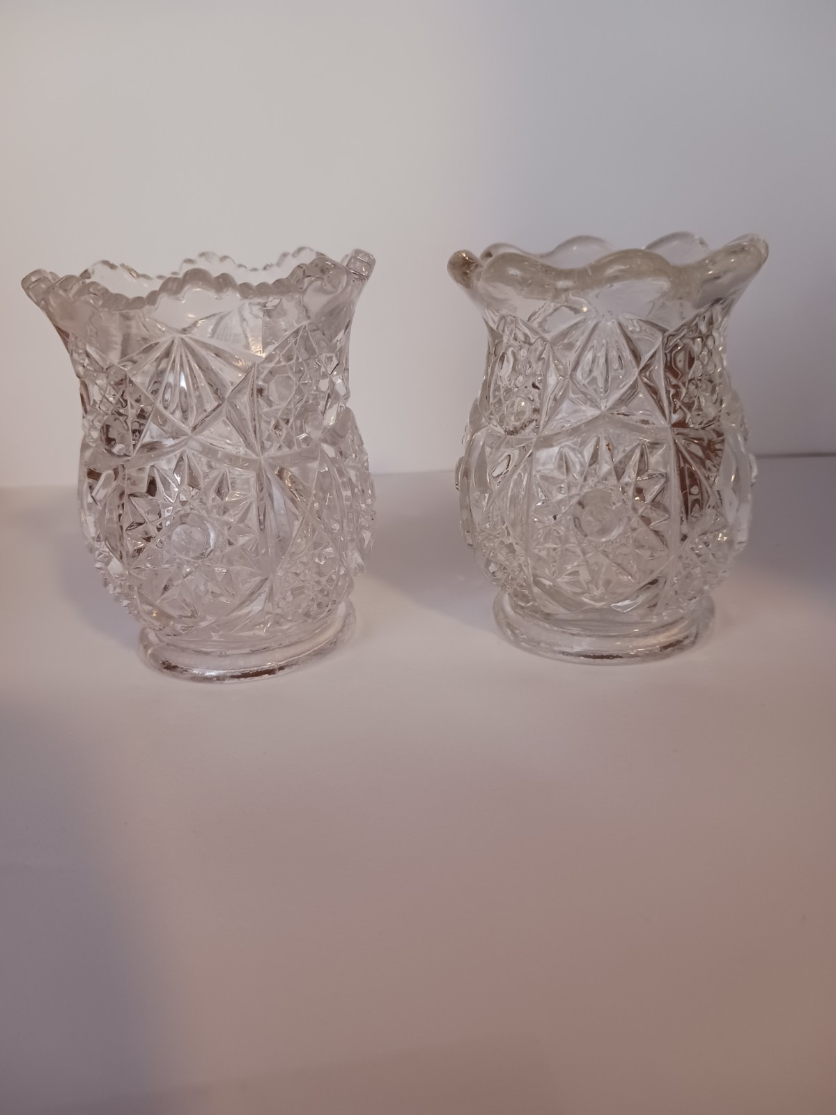2 Eapg Clear BRAZILIAN Toothpick Holders. Fostoria Glass 1898. DIFFERENT RIMS!