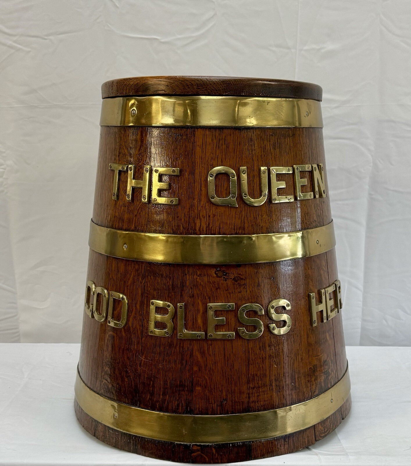 Fabulous Genuine Royal Navy Oak GROG Rum Tub “The Queen- God Bless Her” (c.1953)