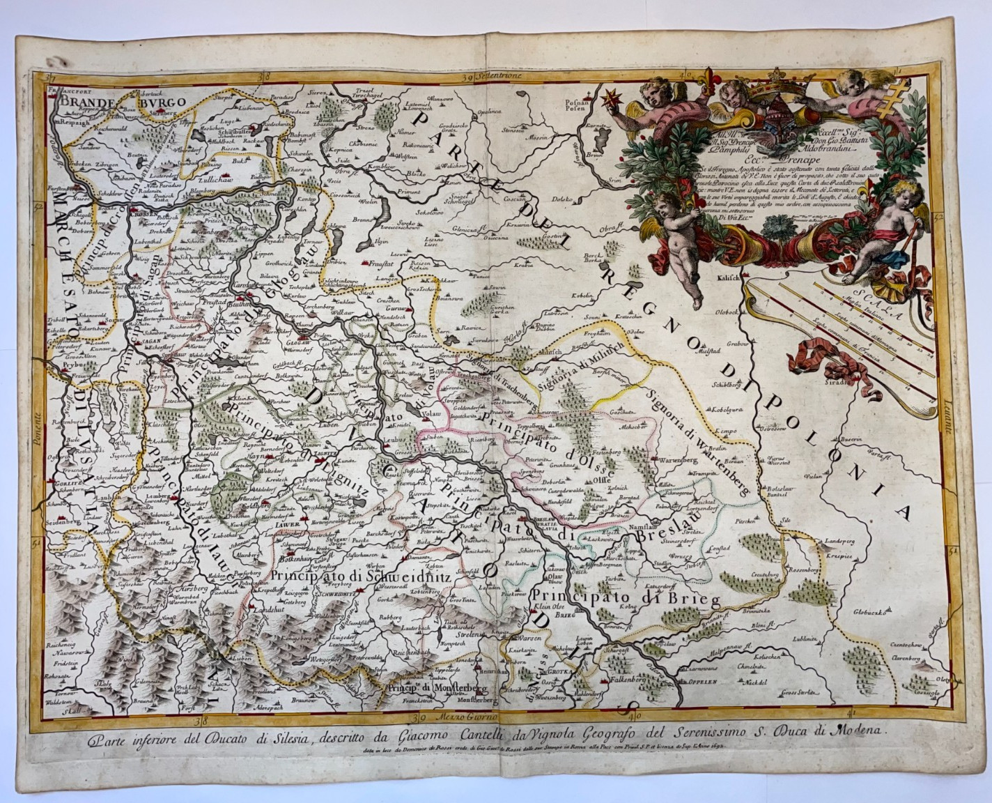 SILESIA POLAND 1692 GIACOMO DE ROSSI UNUSUAL LARGE ANTIQUE MAP