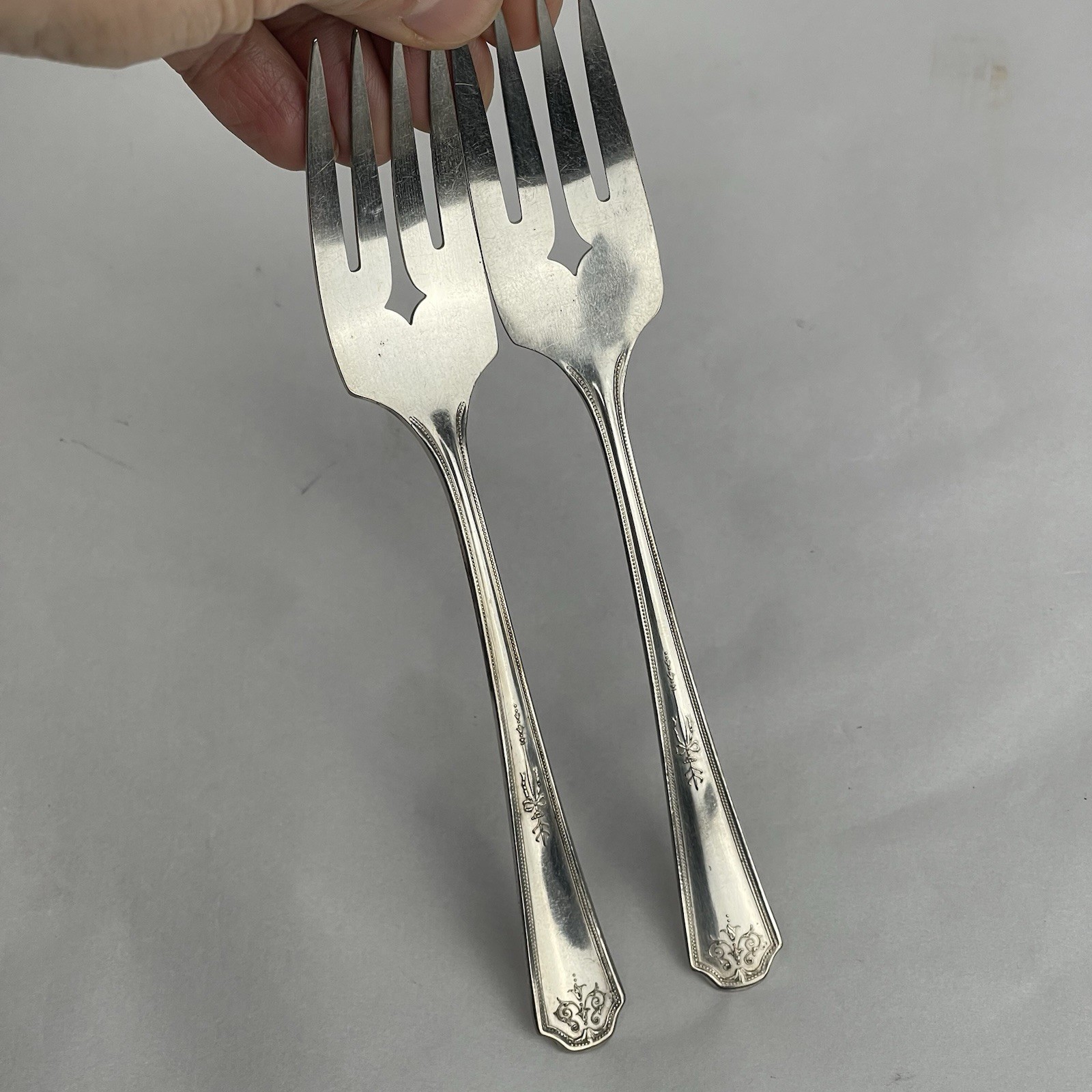 2 Pc Vernon Silver Plate Forks Flatware Silverware Antique