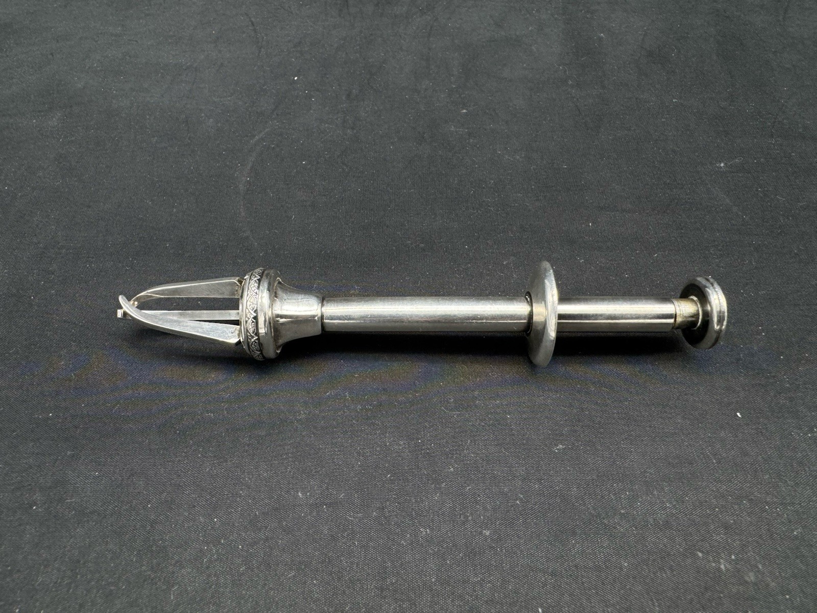 Vintage 830 Silver Blue Enamel Button Sugar Ice Tongs