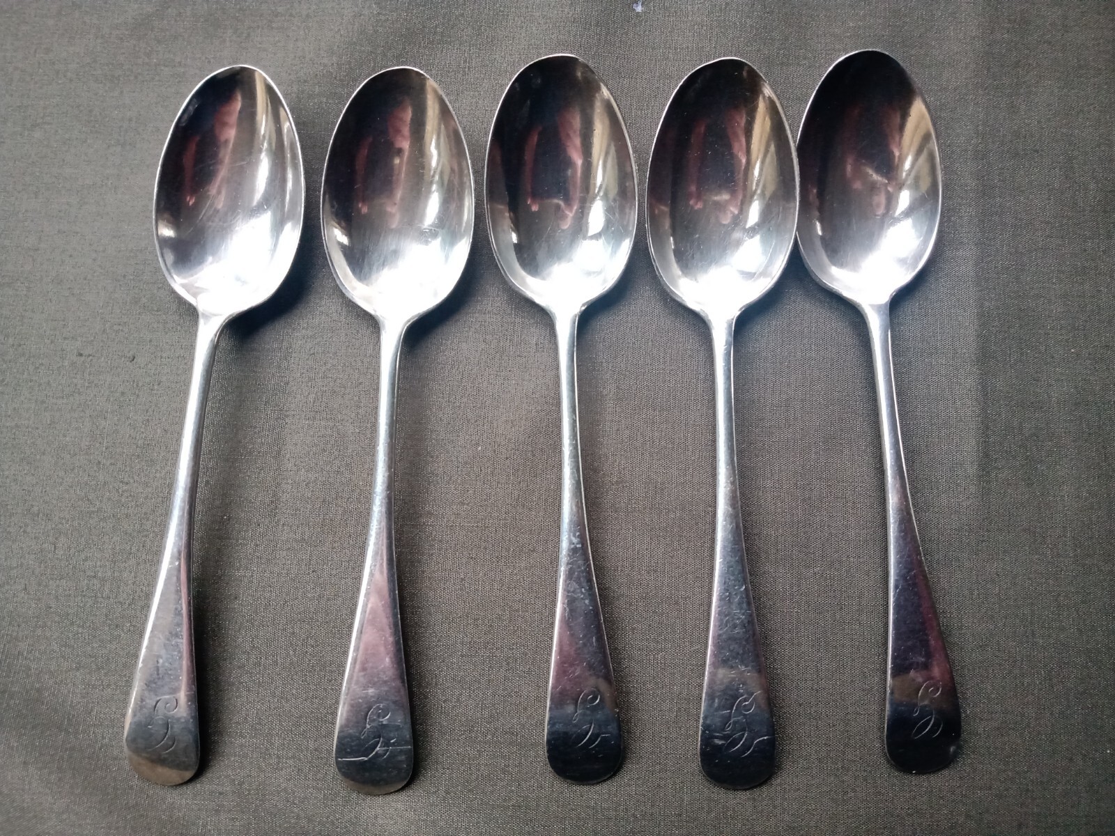 Set Of 5 Antique Sterling Silver 1906 Teaspoons Thomas Turner & Co Sheffield