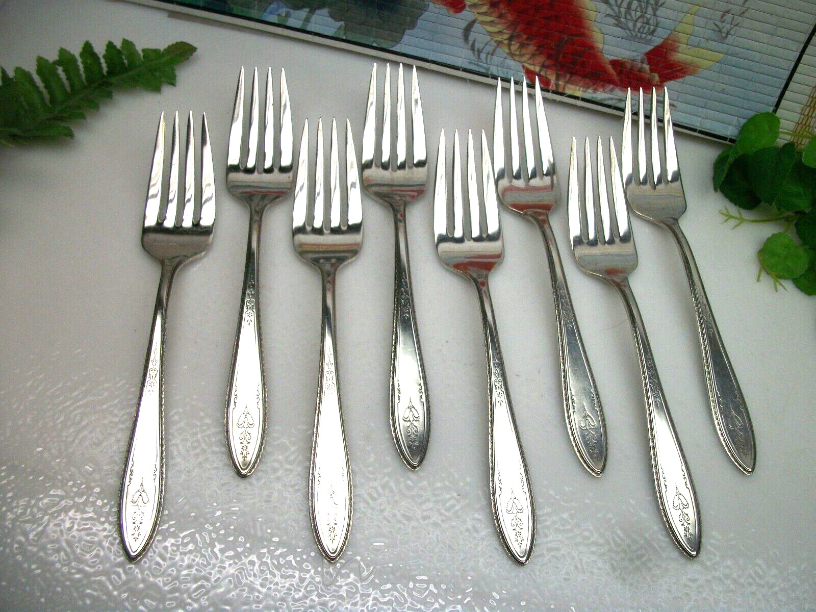 8 International Silver 1847 Rogers Bros ARGOSY Silverplate Salad Forks 1926