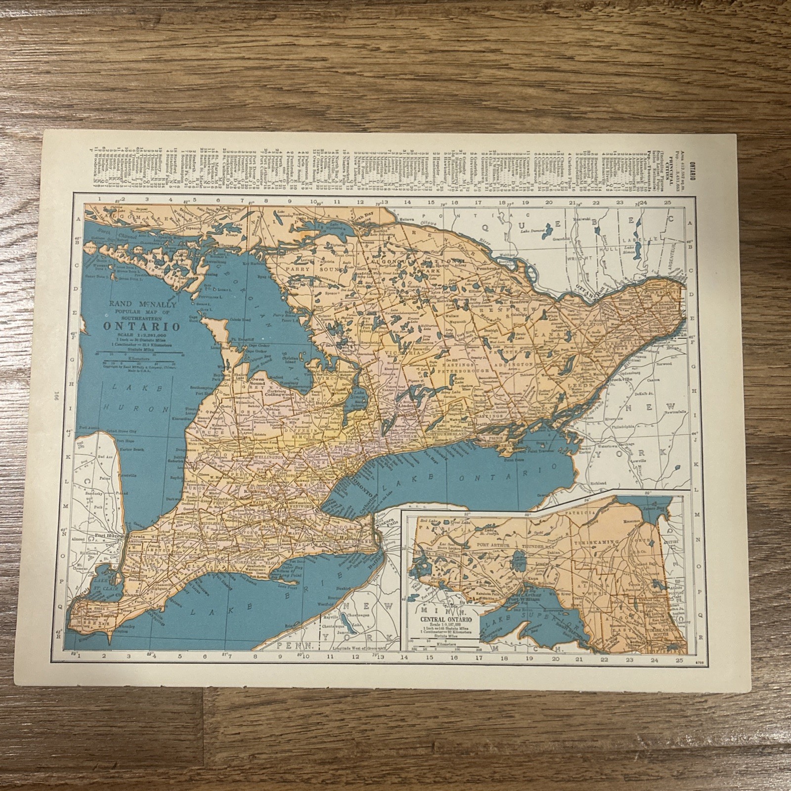 Antique 1937 Map Of Ontario Canada 14”x11”