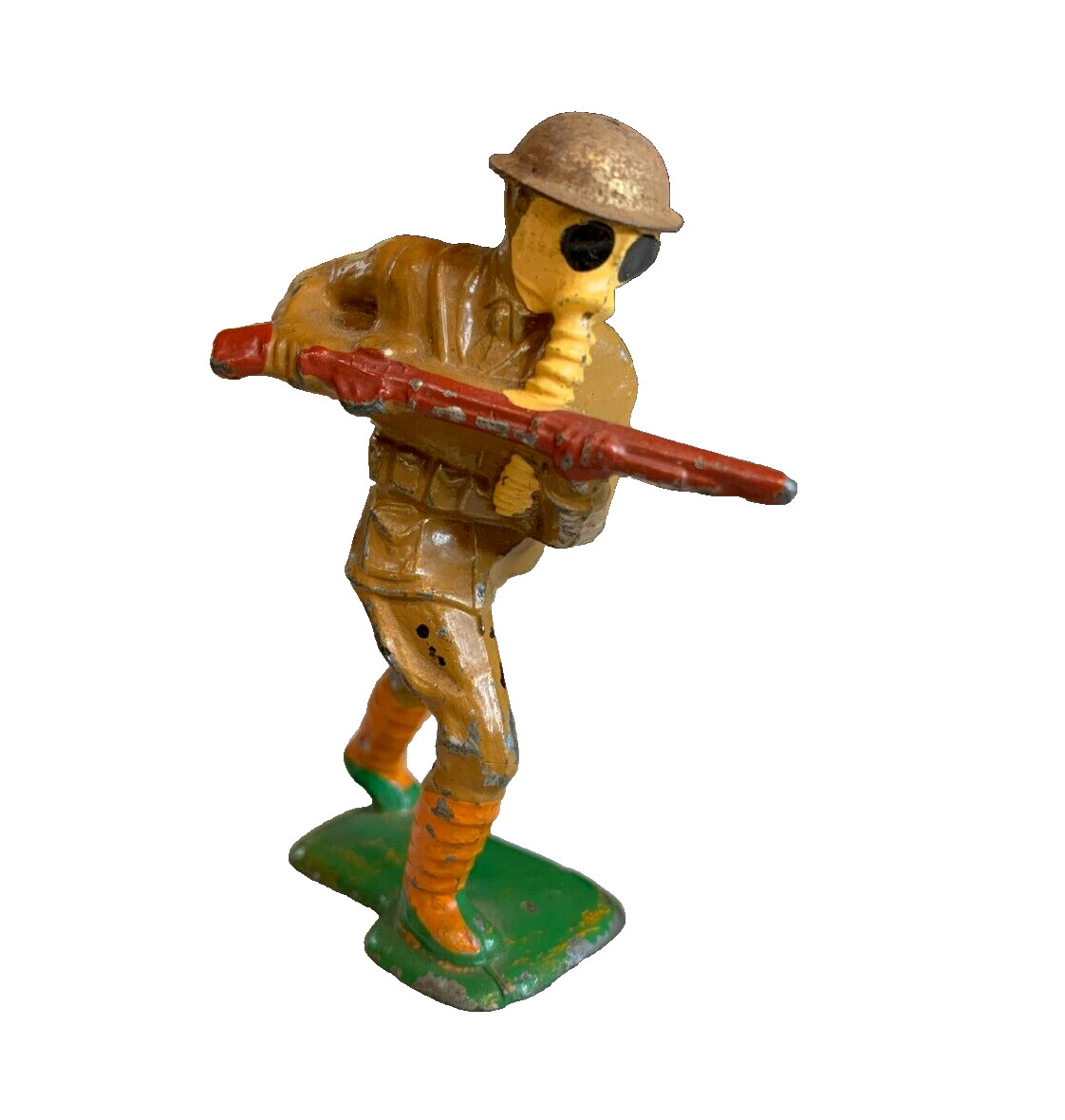 Superb Antique Leaded Figure Figurine Gas Mask Macabre Apocalyptic Curiosity