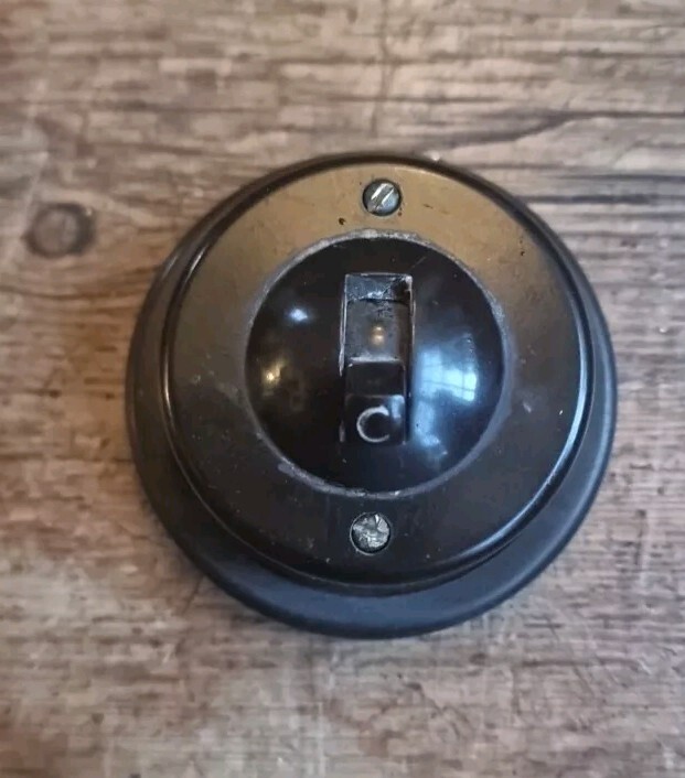 Vintage Crabtree Bakelite Dolly Light Switch on Bakelite Pattress. 1 Way.