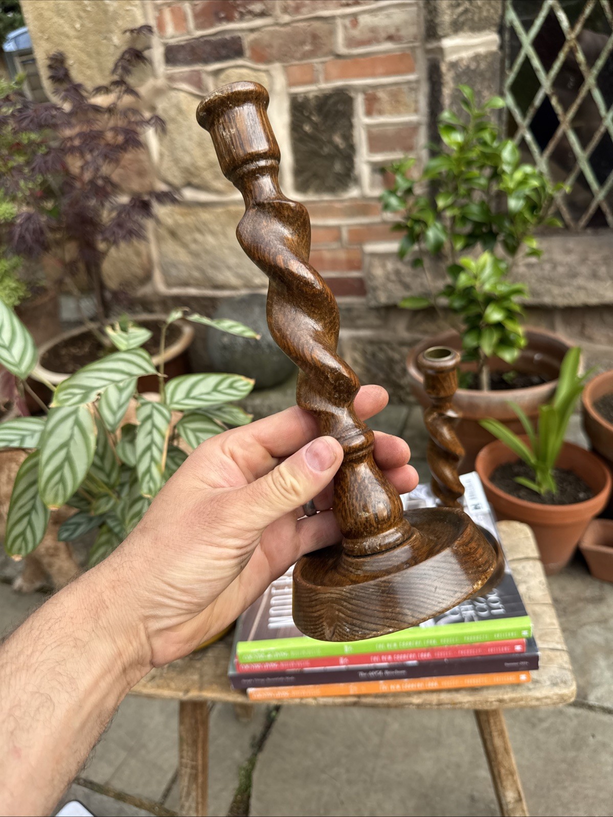 Vintage Wood Candlesticks Barley Twist Spiral Cancel Holders SEE DESCRIPTION