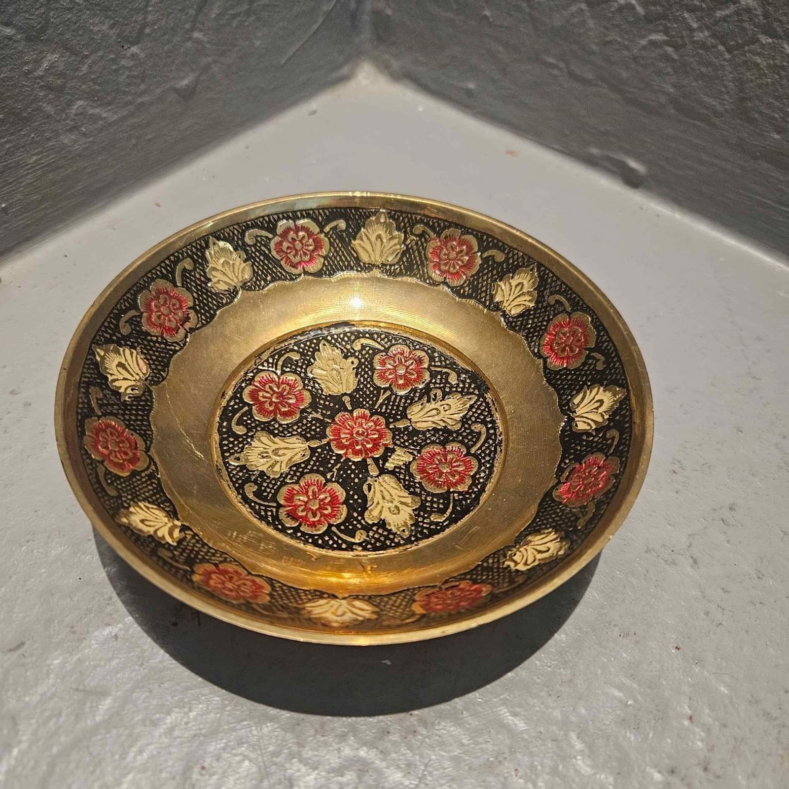 Brass Cloisonne Bowl 5″ Red Yellow and Black