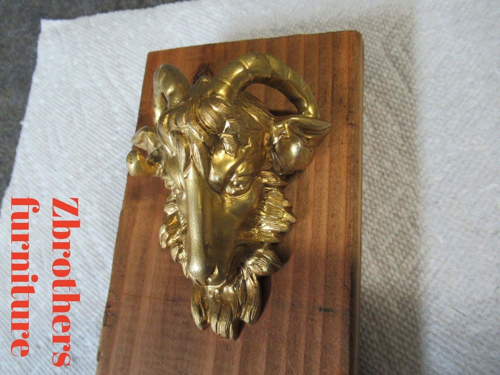 Vintage Brass Ormolu Rams Head Goat Hardware Pull Knob Handle dresser chest